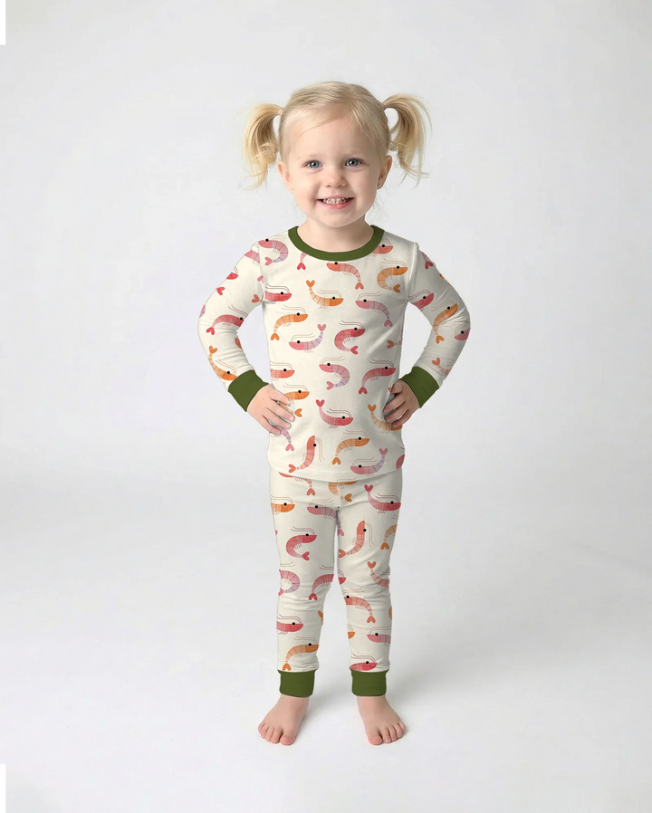Sweet Shrimp Parade  Bamboo Two Piece Long Sleeve Pajama Set