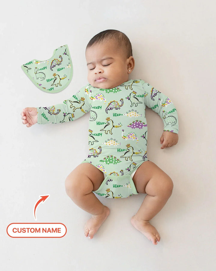 Custom Name Mardi Gras Saurus Buddy Bamboo Bodysuit