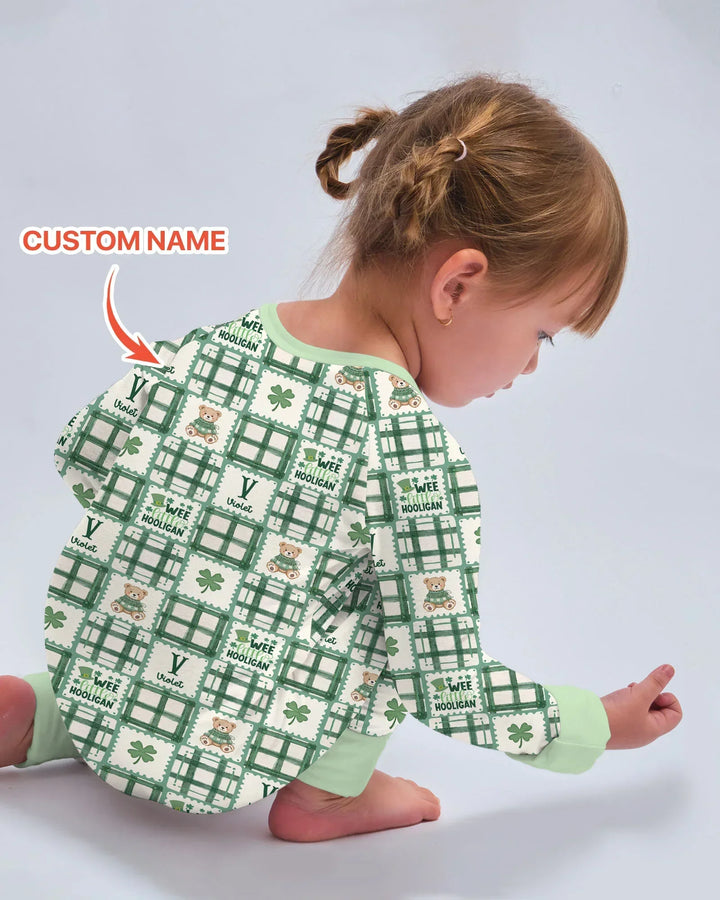 Custom Name Teddy Bear Gingham St. Patrick's Day Bamboo Convertible Zippy