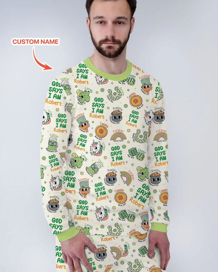 Personalized God Says I Am St. Patrick's Day Family Matching Bamboo Men's Pajama Set