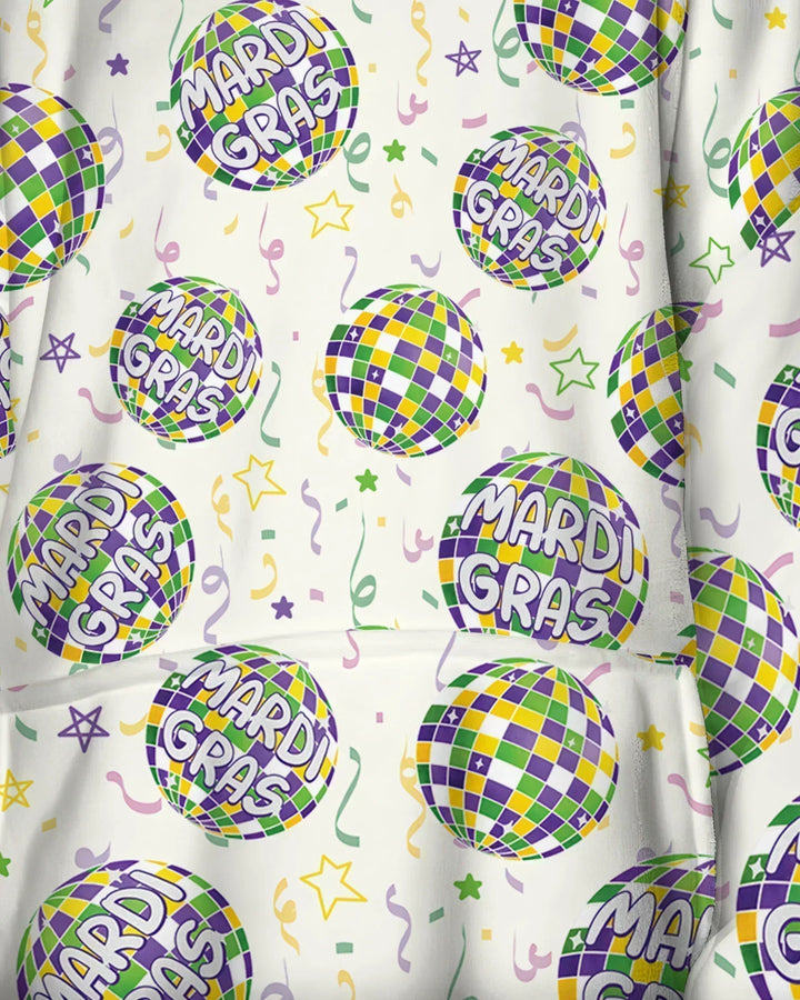 Mardi Gras Disco Ball Wearable Bamboo Blanket Hoodie