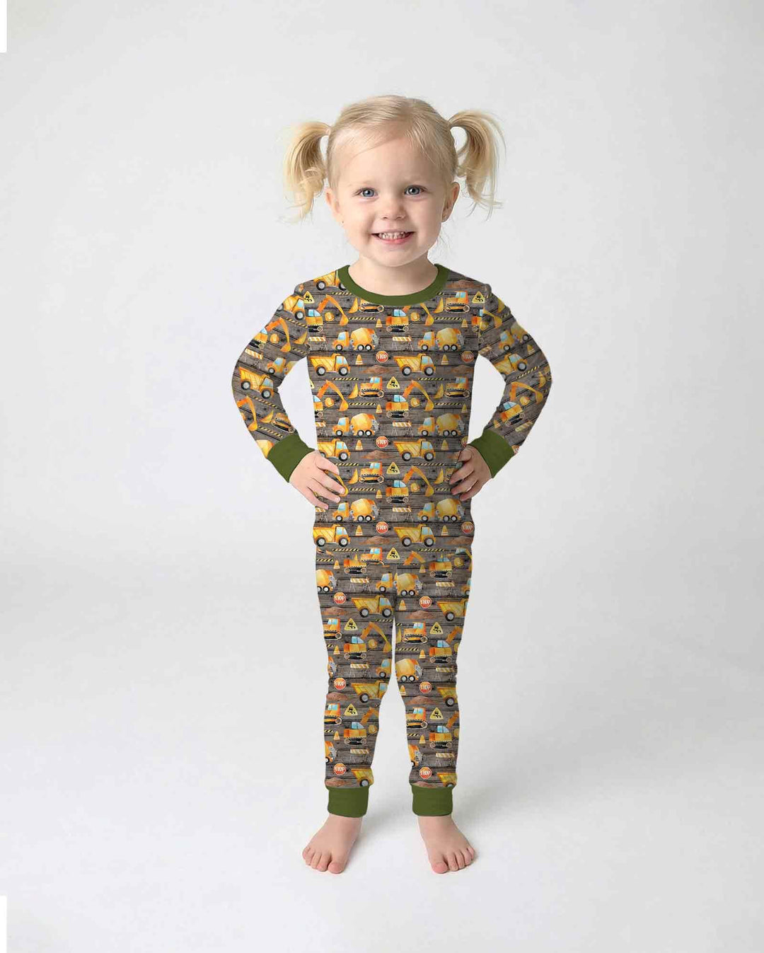 Construction Vehicles Bamboo Two Piece Long Sleeve Pajama Set