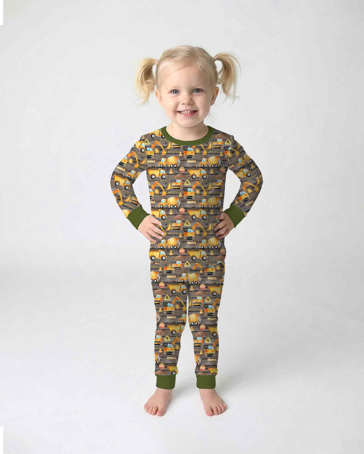Construction Vehicles Bamboo Two Piece Long Sleeve Pajama Set