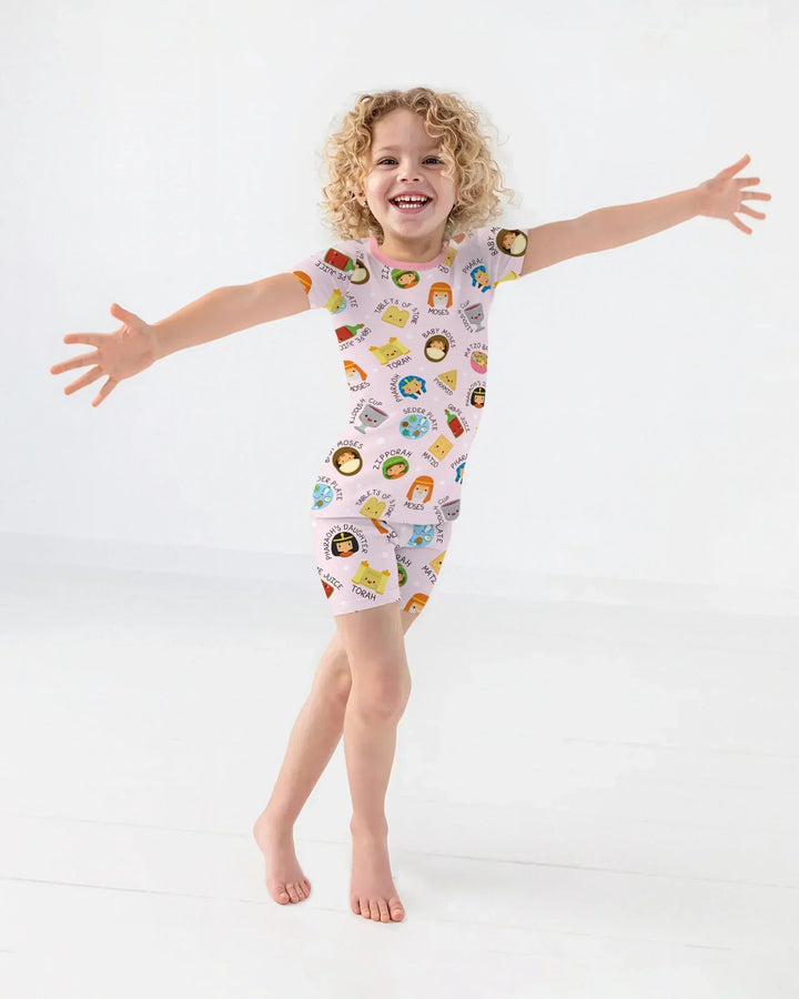 Cute Passover Characters Bamboo Two Piece Short Sleeve Shorts Pajama Set