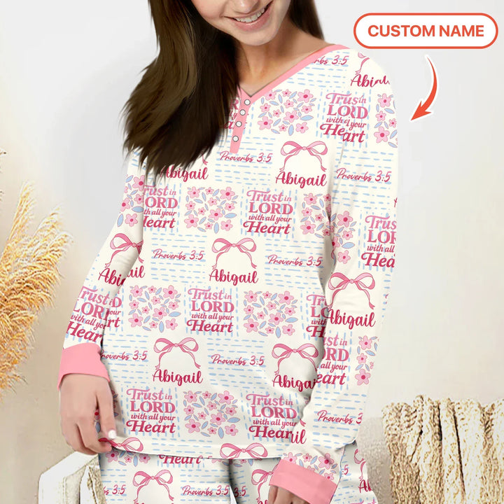 Trust The Lord With All Your Heart Custom Name Bamboo Women Pajama Set