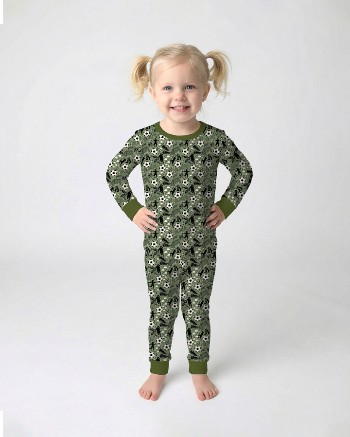 Sage Green Soccer Dreams Bamboo Two Piece Long Sleeve Pajama Set