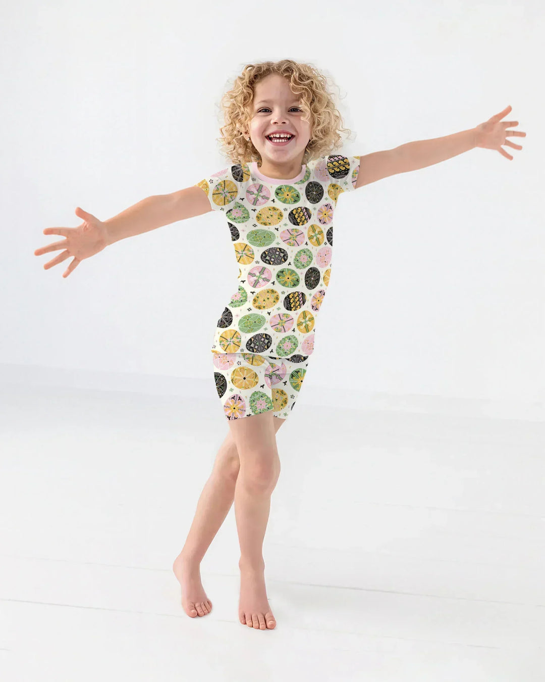 Pysanky Eggs Family Matching Bamboo Two Piece Short Sleeve Shorts Pajama Set