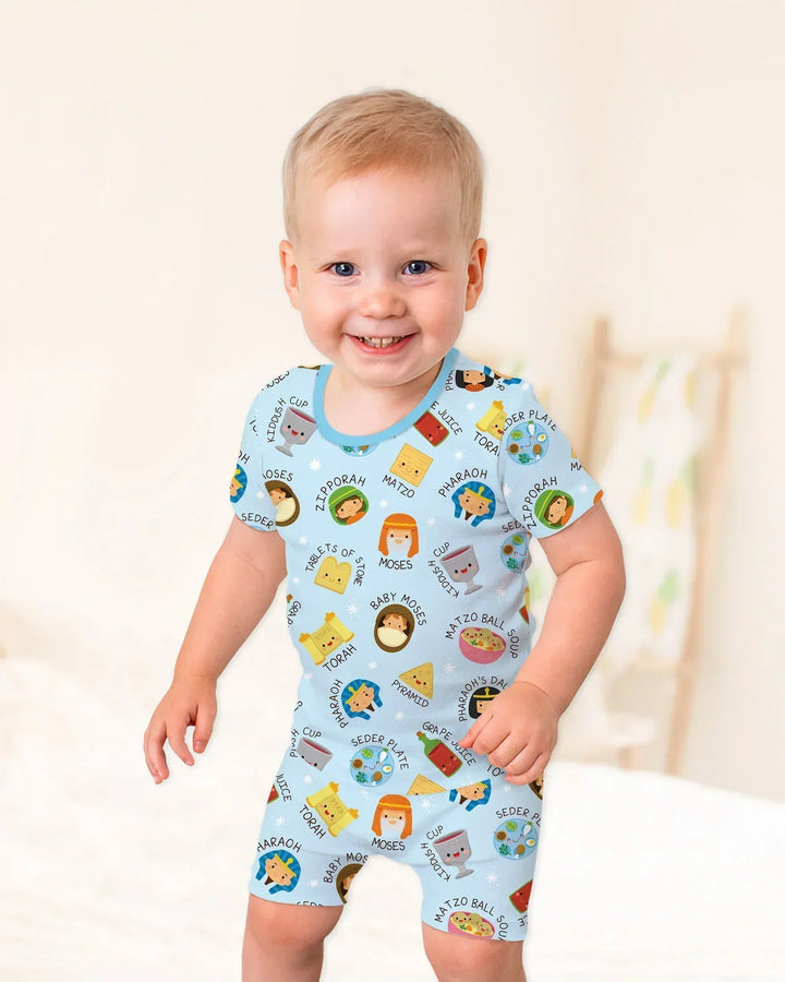 Cute Passover Characters Bamboo Two Piece Short Sleeve Shorts Pajama Set