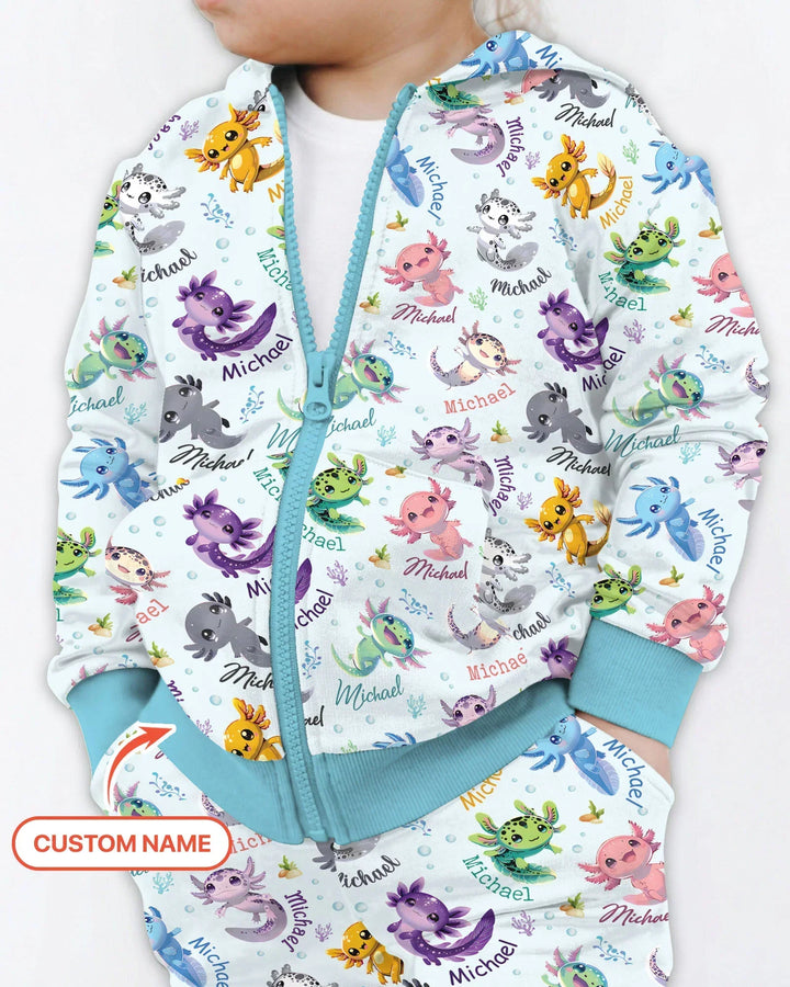 I Love You Axolotl Custom Name Bamboo Zip Hoodie