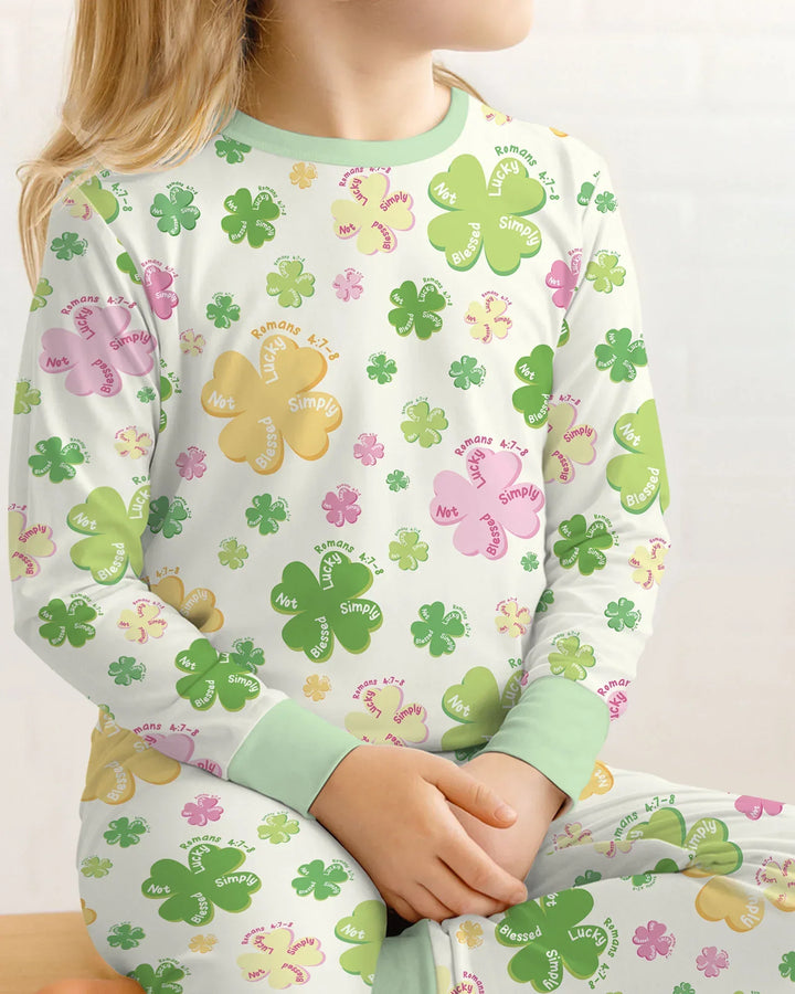 Shamrocks Print St. Patrick's Day Bamboo Two Piece Long Sleeve Pajama Set