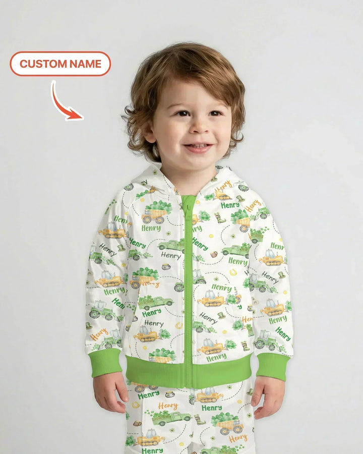 Construction St. Patrick's Day Custom Name Day Bamboo Zip Hoodie