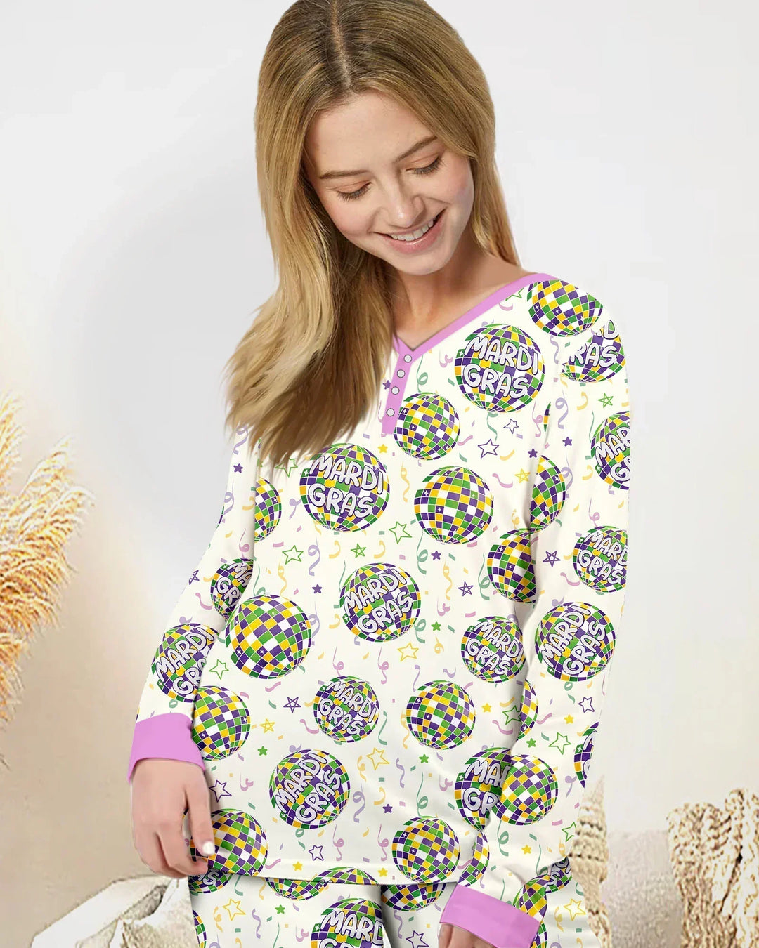 Mardi Gras Disco Ball Bamboo Women Pajama Set