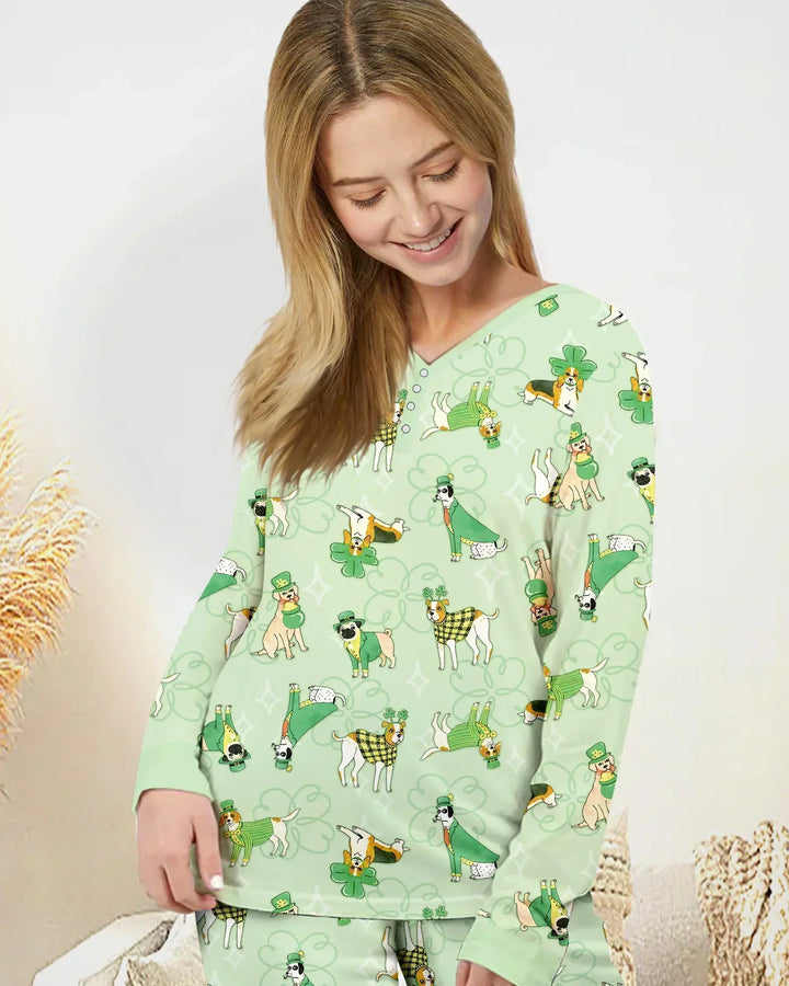 St. Patrick's Day Puppies Bamboo Women Pajama Set