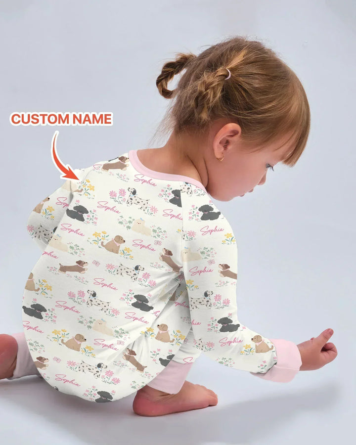Custom Name Flower Dogs Bamboo Convertible Zippy