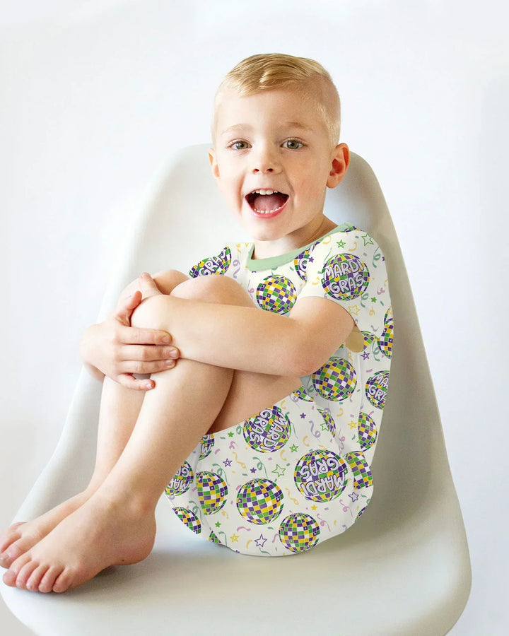 Mardi Gras Disco Ball Bamboo Two Piece Short Sleeve Shorts Pajama Set