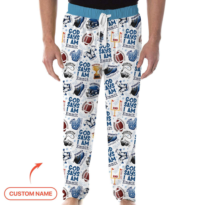 God Says I Am Touch Down Time Custom Name Bamboo Men's Pajama Set