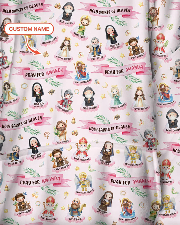 Holy Saints of Heaven Custom Name Bamboo Blanket Hoodie