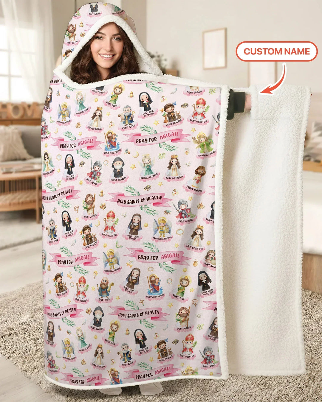 Holy Saints of Heaven Custom Name Bamboo Wearable Hooded Blanket