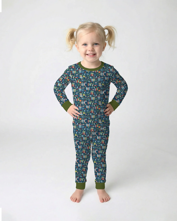Endless Summer Surf Bamboo Two Piece Long Sleeve Pajama Set