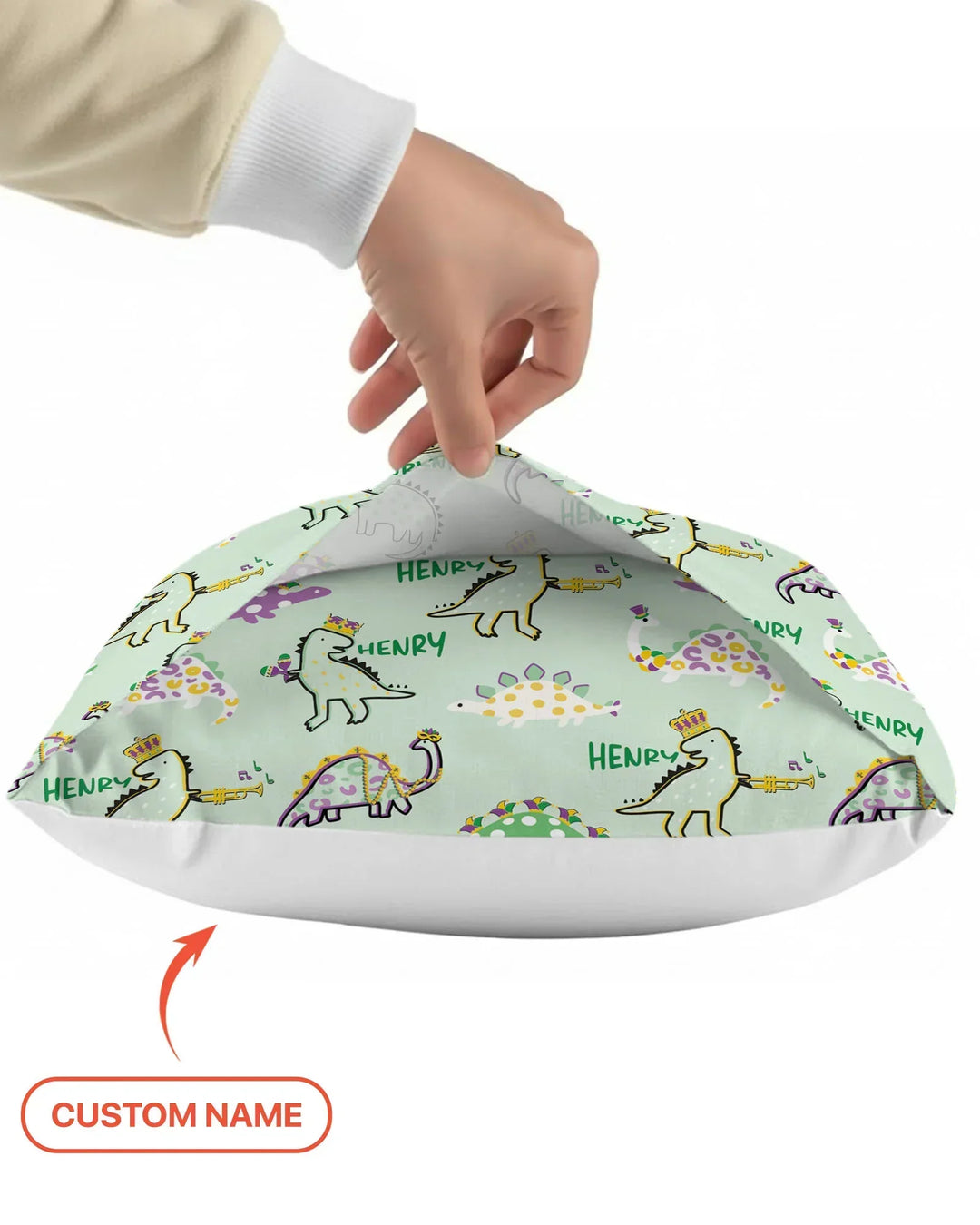 Custom Name Mardi Gras Saurus Bamboo Pillow Case