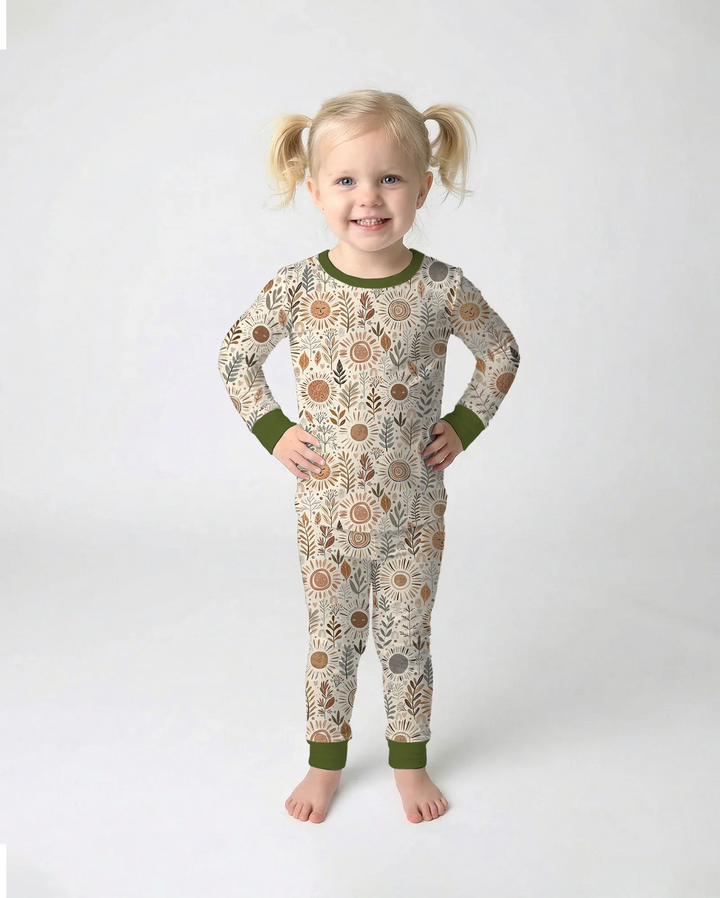 Boho Sunshine Garden Bamboo Two Piece Long Sleeve Pajama Set