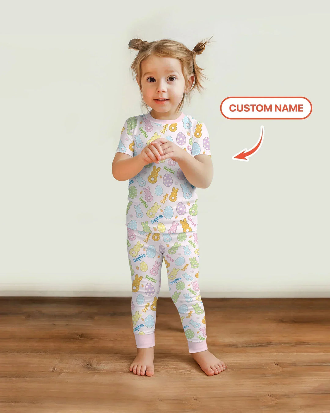 Custom Name Spring Pastel Easter Bamboo Two Piece Short Sleeve Pajama Set