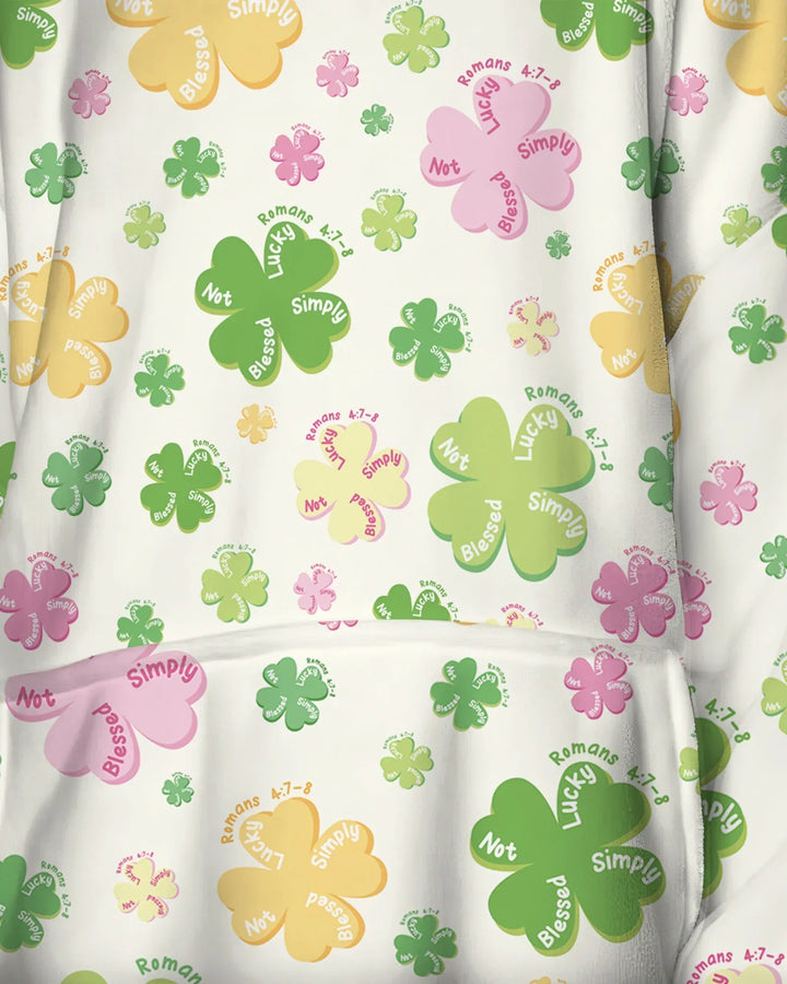 Shamrocks Print St. Patrick's Day Wearable Bamboo Blanket Hoodie