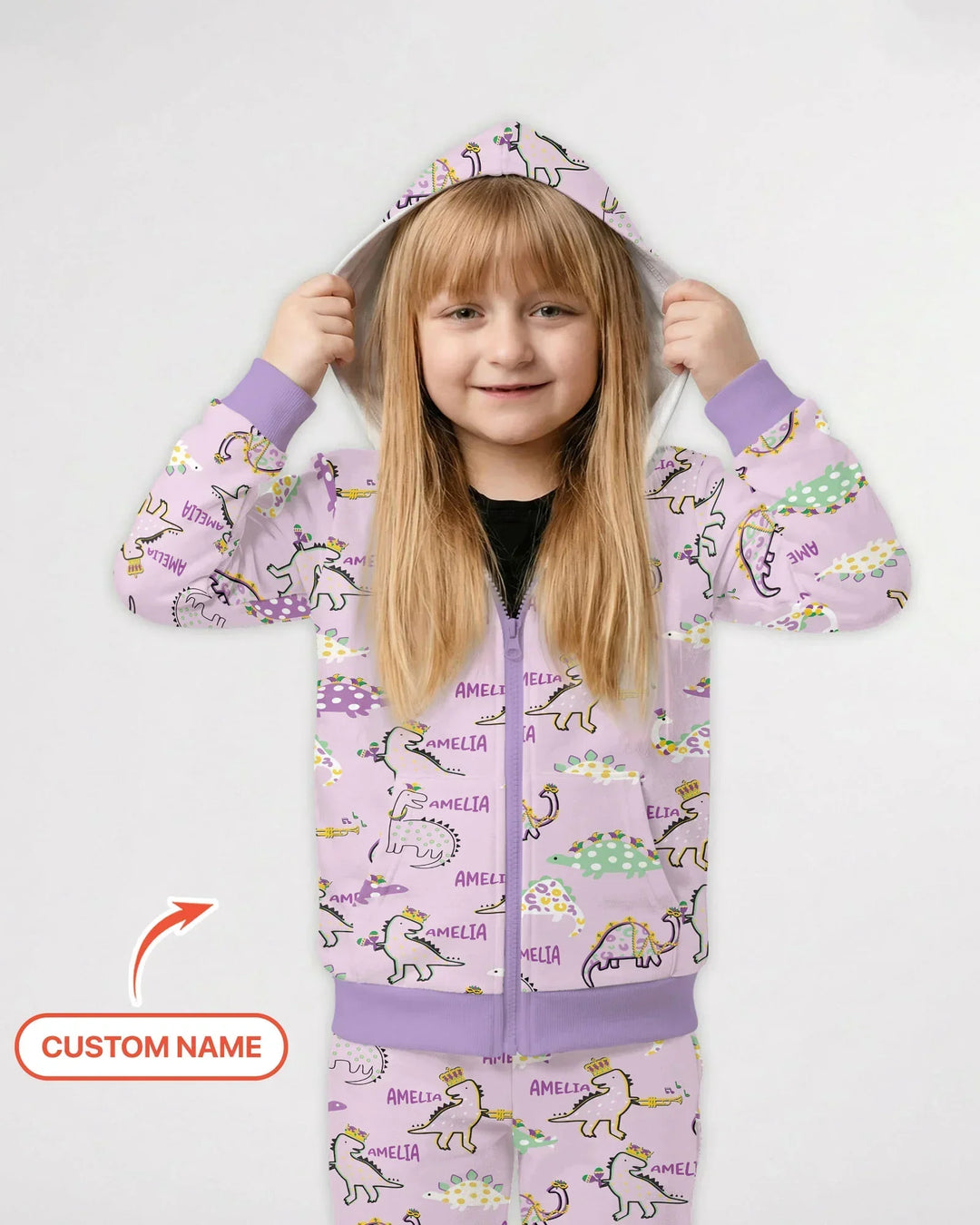 Custom Name Mardi Gras Saurus Bamboo Zip Hoodie
