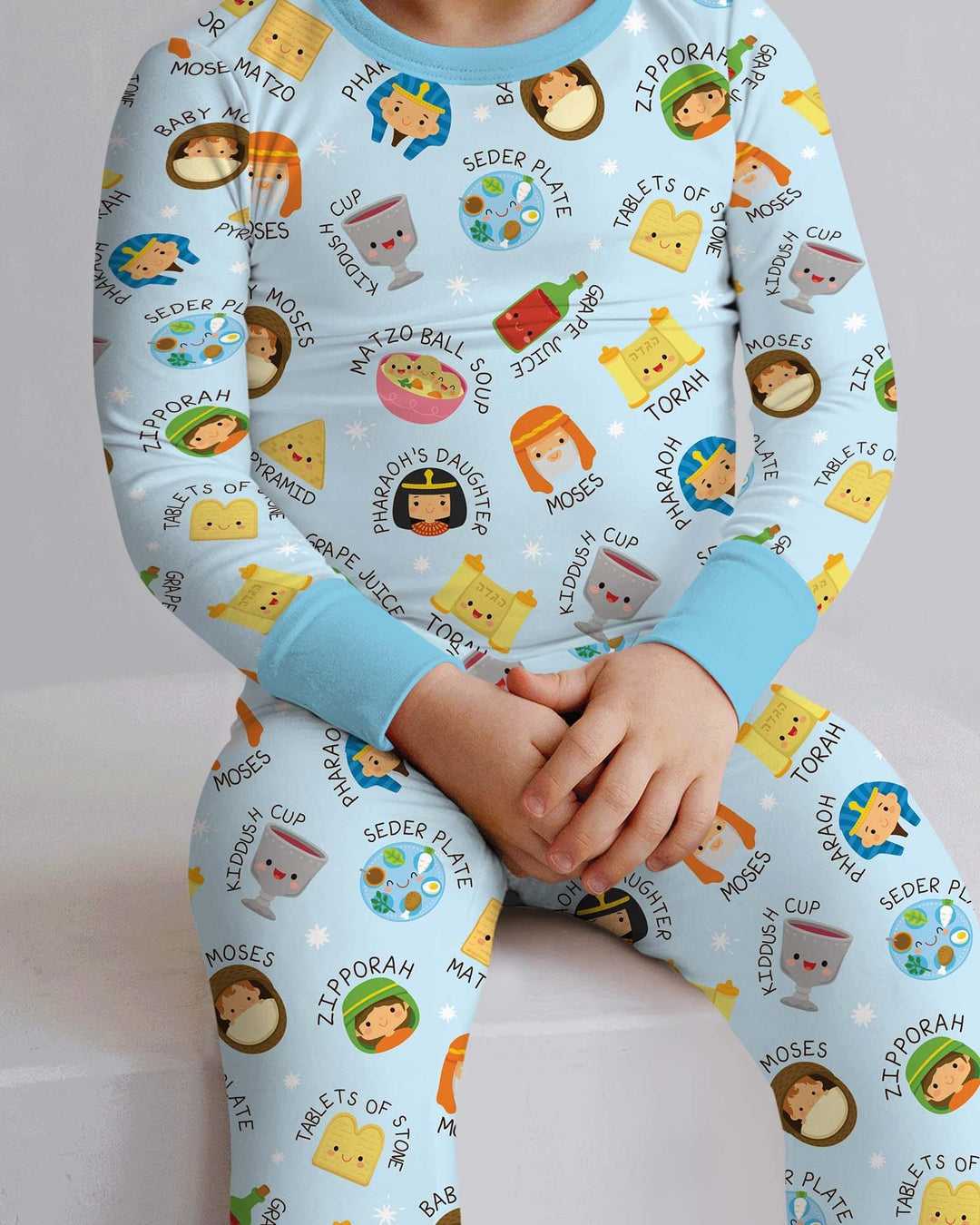 Cute Passover Characters Bamboo Two Piece Long Sleeve Pajama Set