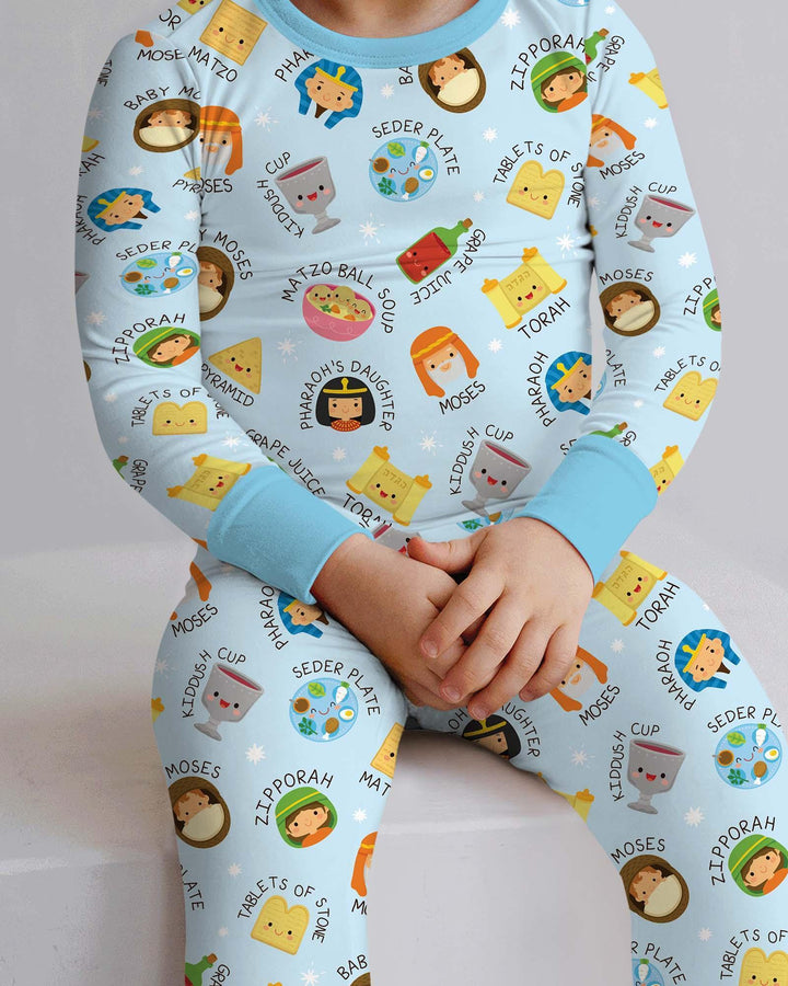 Cute Passover Characters Bamboo Two Piece Long Sleeve Pajama Set
