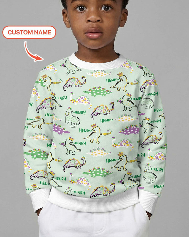 Custom Name Mardi Gras Saurus Bamboo Crewneck Sweatshirt