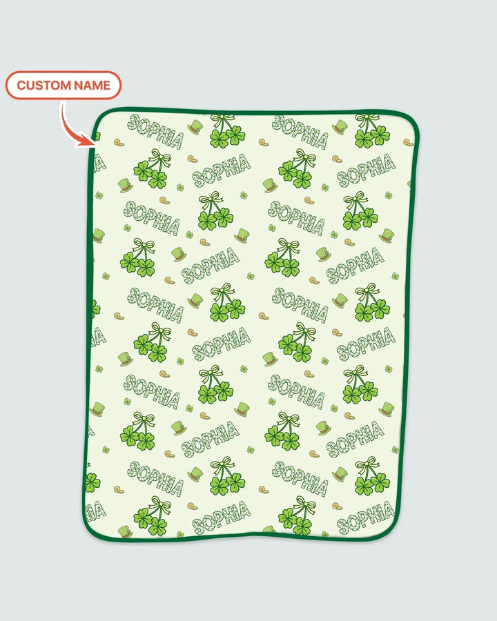 Custom Name Lucky Little Shamrock Bamboo Blanket