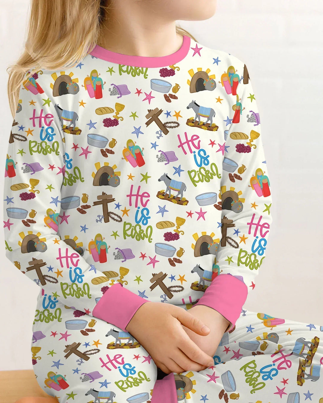 Bible Story Easter Family Matching Bamboo Two Piece Long Sleeve Pajama Set