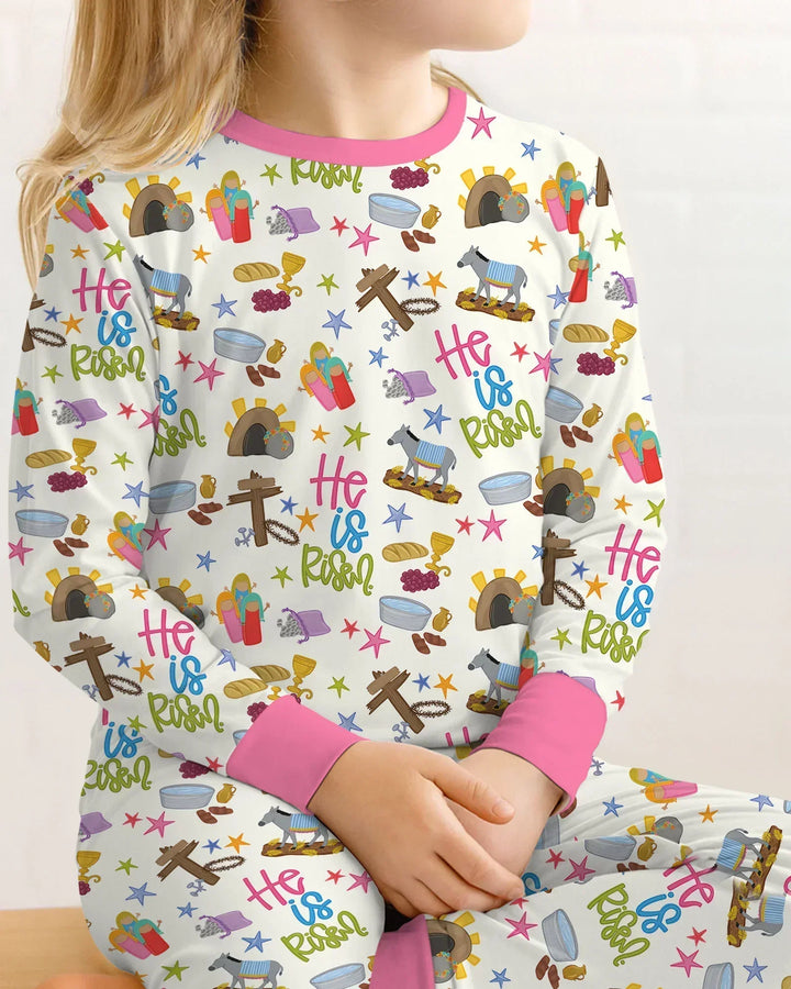 Bible Story Easter Family Matching Bamboo Two Piece Long Sleeve Pajama Set