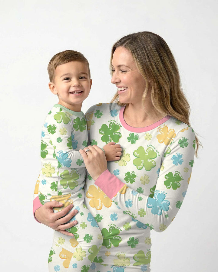 Shamrocks Print St. Patrick's Day Bamboo Two Piece Short Sleeve Shorts Pajama Set