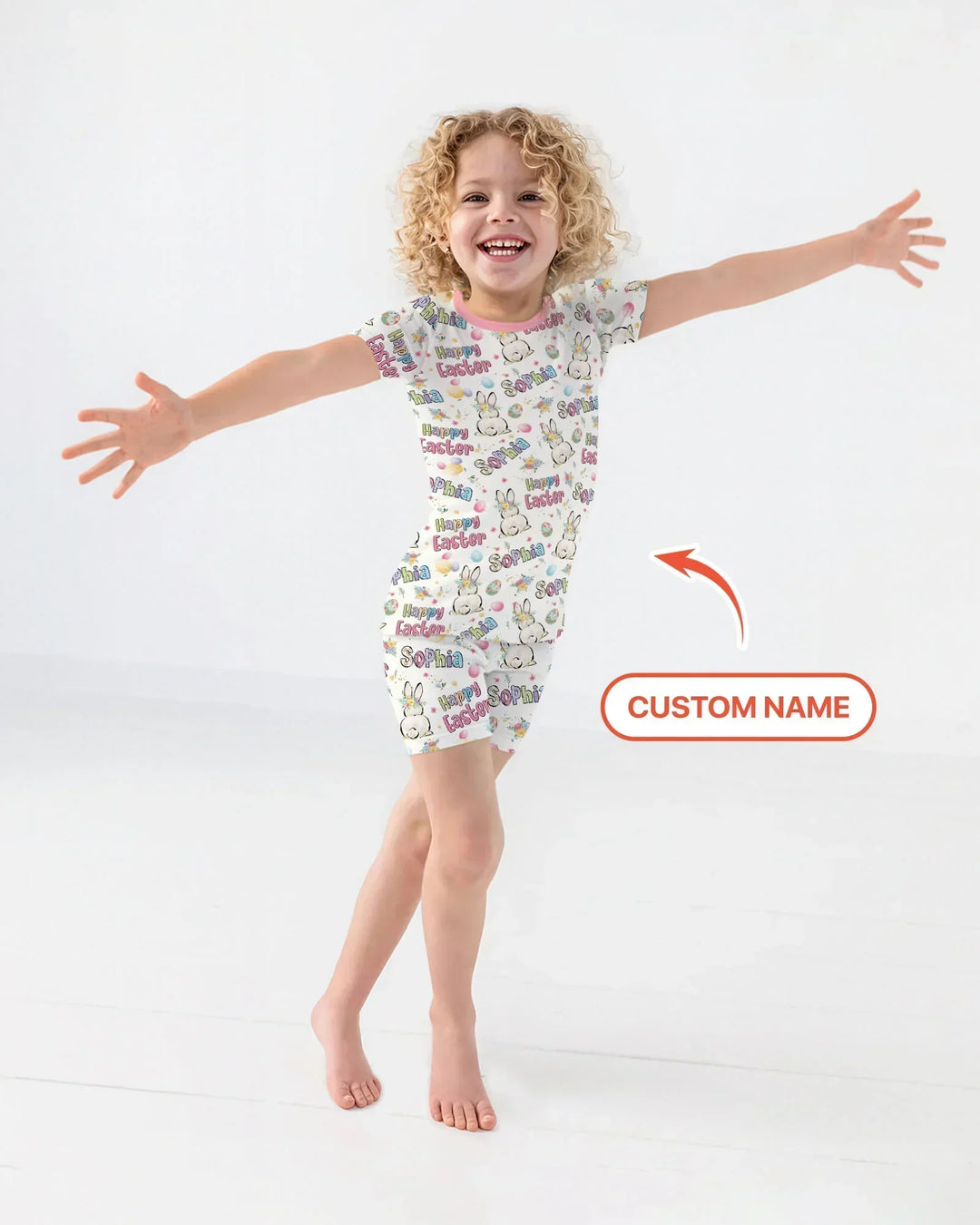 Personalized Happy Easter Bunny Bamboo Two Piece Short Sleeve Shorts Pajama Set