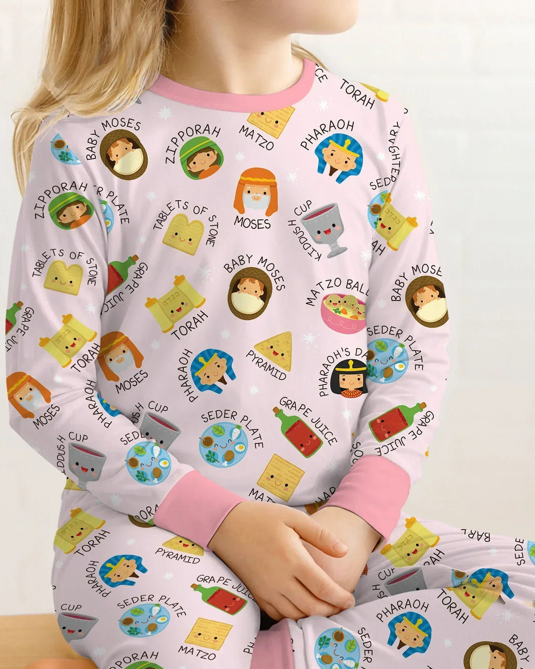Cute Passover Characters Bamboo Two Piece Long Sleeve Pajama Set