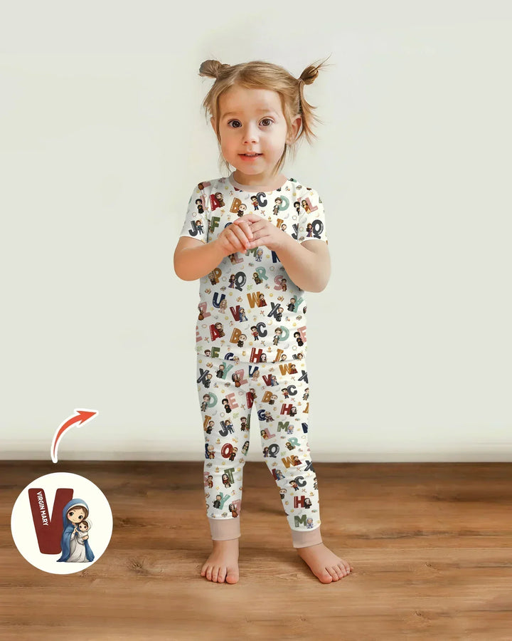Catholic Saint ABCs Bamboo Two Piece Short Sleeve Pajama Set