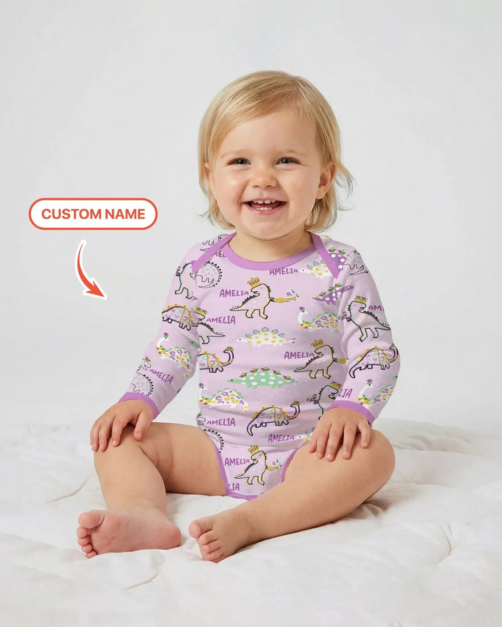 Custom Name Mardi Gras Saurus Buddy Bamboo Bodysuit
