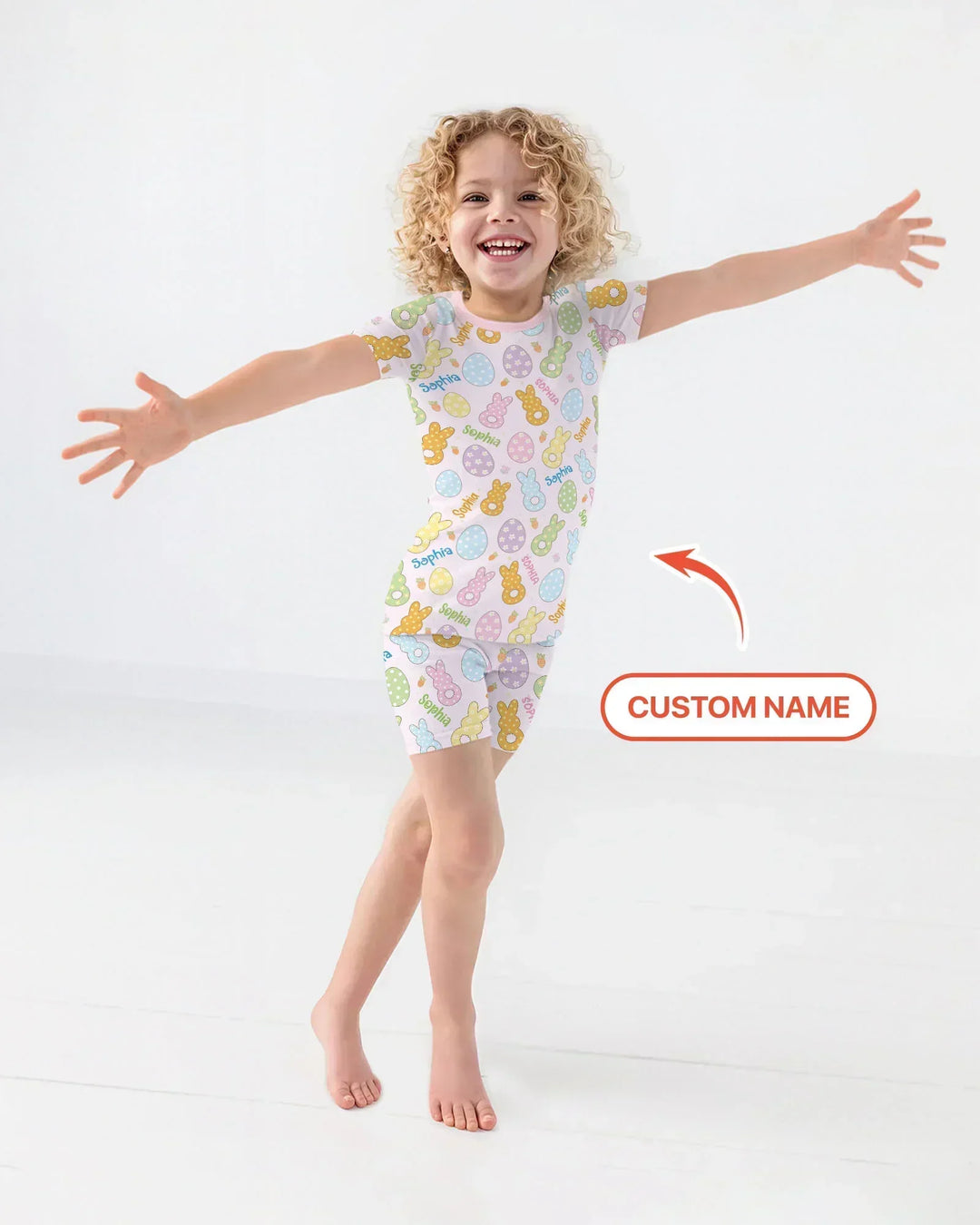 Custom Name Spring Pastel Easter Bamboo Two Piece Short Sleeve Shorts Pajama Set