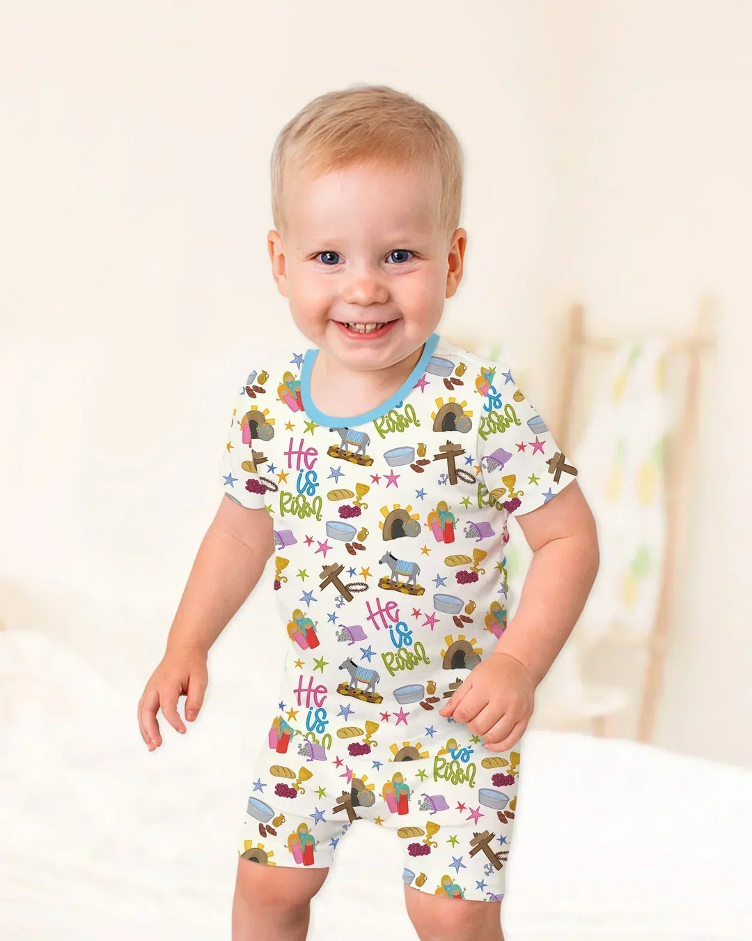 Bible Story Easter Family Matching Bamboo Two Piece Short Sleeve Shorts Pajama Set