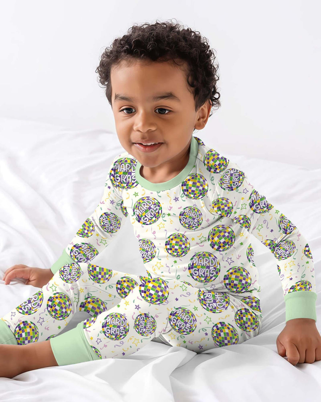 Mardi Gras Disco Ball Bamboo Two Piece Long Sleeve Pajama Set