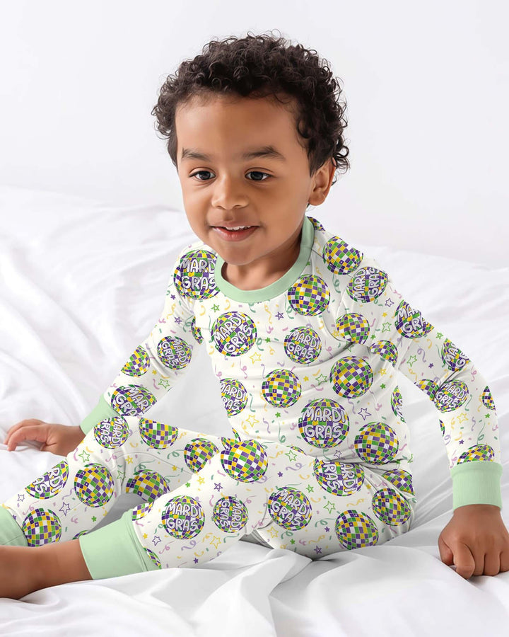 Mardi Gras Disco Ball Bamboo Two Piece Long Sleeve Pajama Set