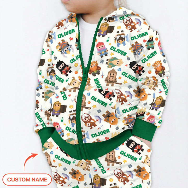 Blocky Buddy Squad Custom Name Bamboo Zip Hoodie