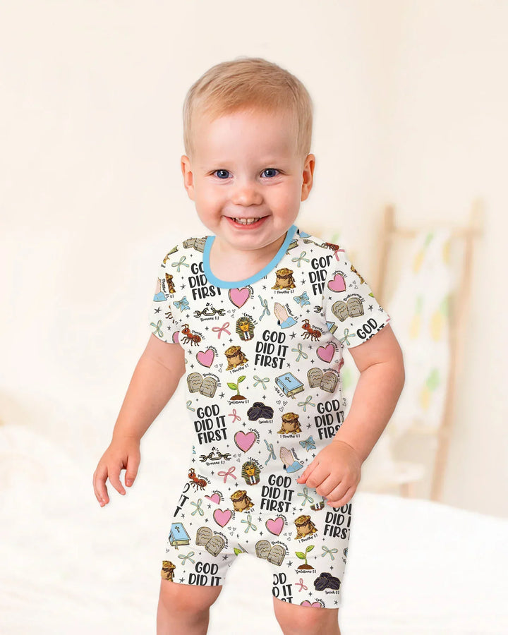 God Did It First Bamboo Two Piece Short Sleeve Shorts Pajama Set