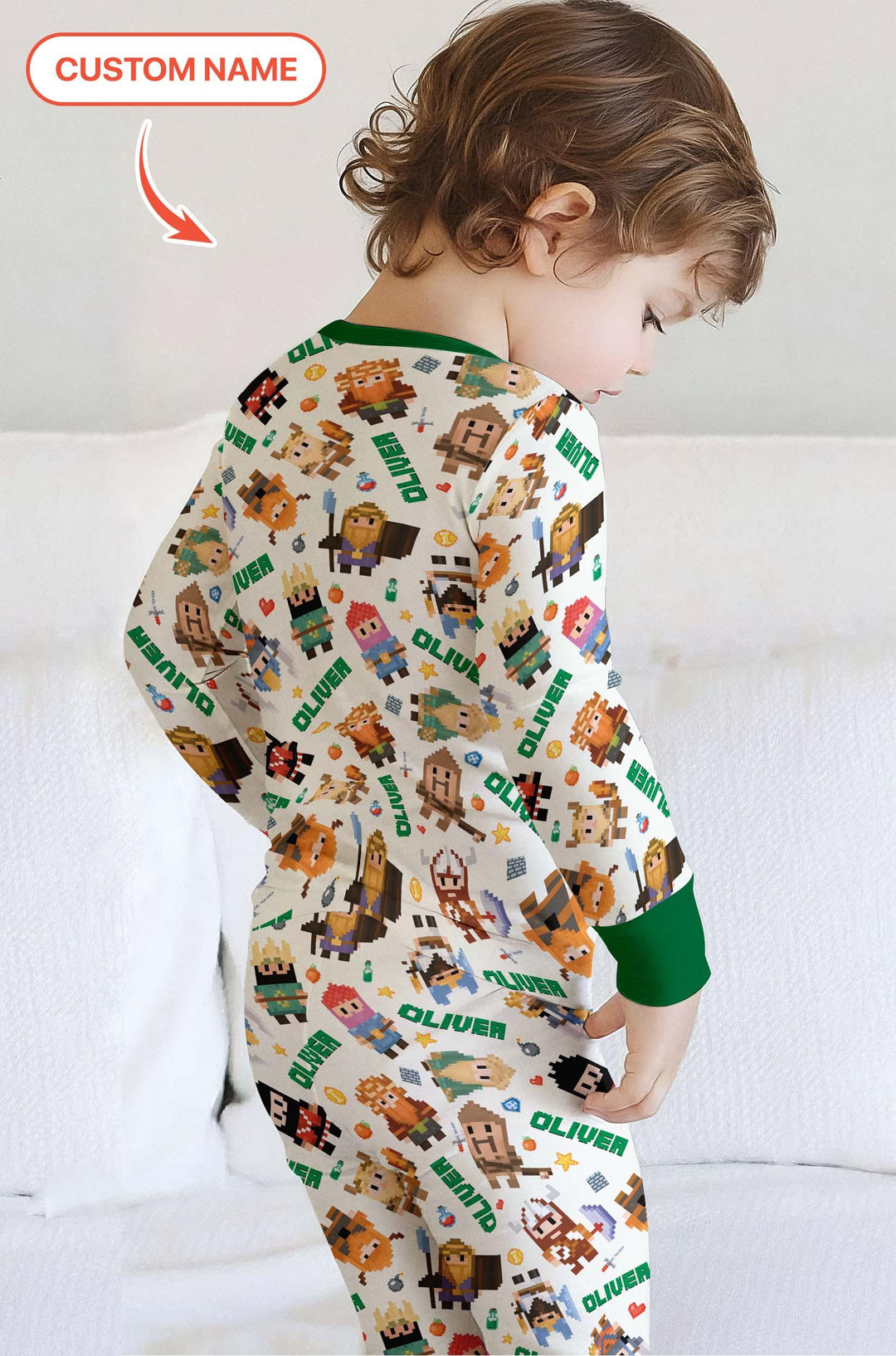 Blocky Buddy Squad Custom Name Bamboo Two Piece Long Sleeve Pajama Set