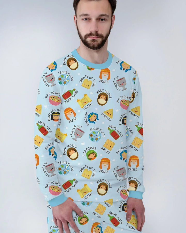 Cute Passover Characters Bamboo Men's Pajama Set