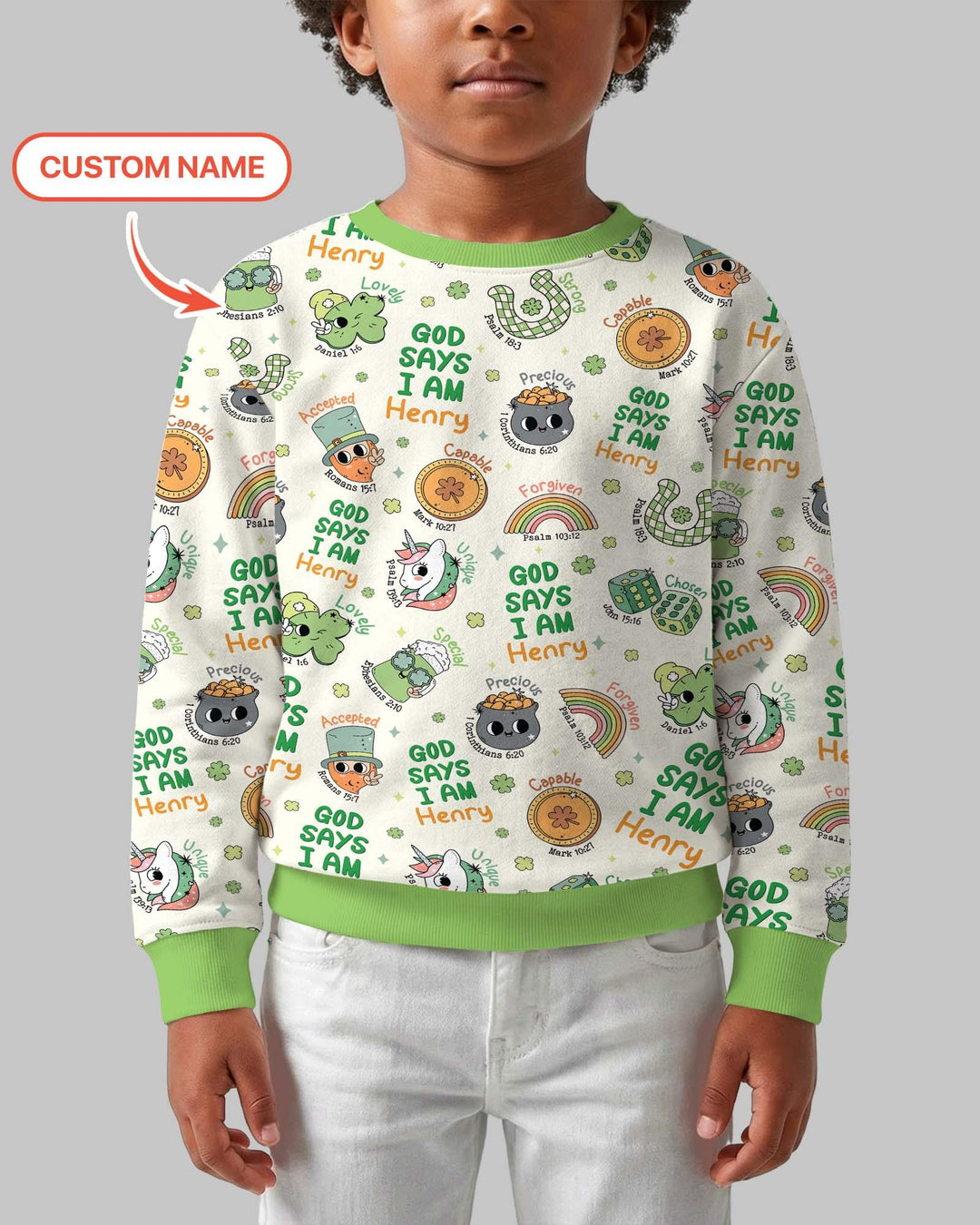 Personalized God Says I Am St. Patrick's Day Family Matching Bamboo Crewneck Sweatshirt
