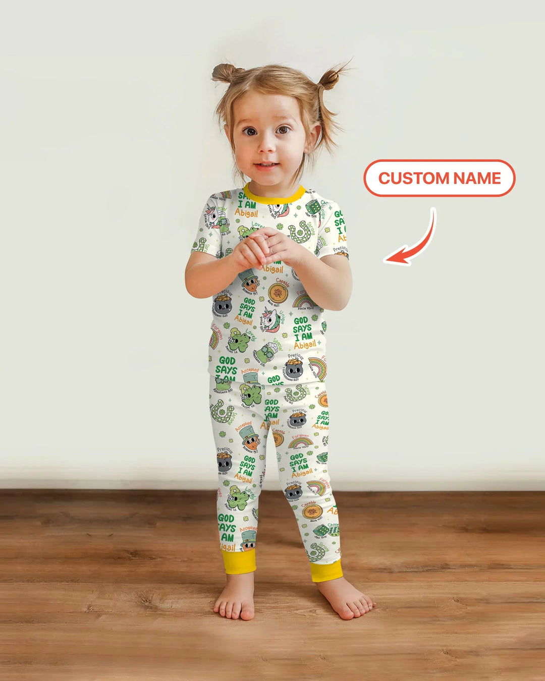 Personalized God Says I Am St. Patrick's Day Family Matching Bamboo Two Piece Short Sleeve Pajama Set