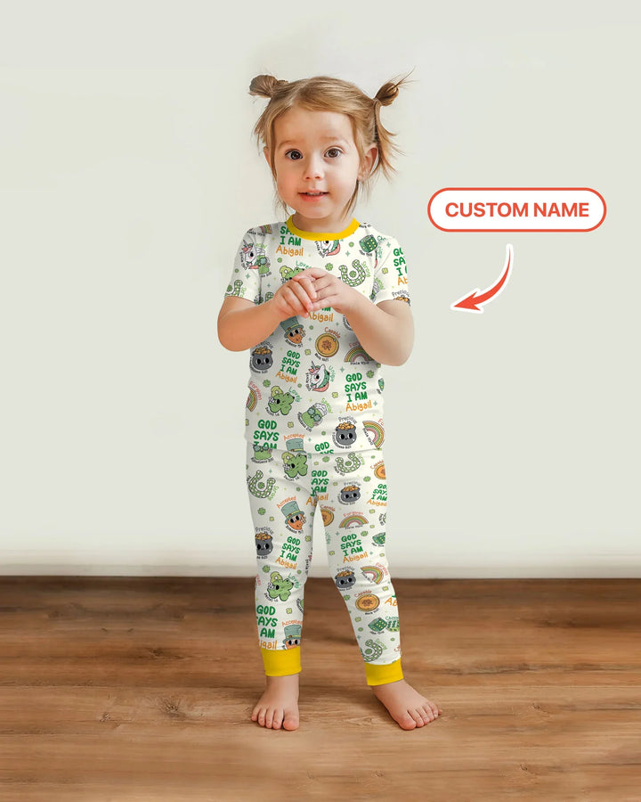 Personalized God Says I Am St. Patrick's Day Family Matching Bamboo Two Piece Short Sleeve Pajama Set